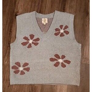 Hippie Rose Womens Medium Sweater Vest Blue Floral Academic College